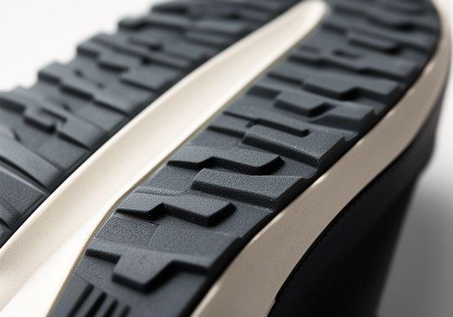 Detailansicht einer Schuhsohle mit nachhaltigem Profil und präzisen Materialübergängen