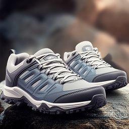 Robuste Schuhe in alpiner Umgebung mit klaren Linien und wetterfestem Profil